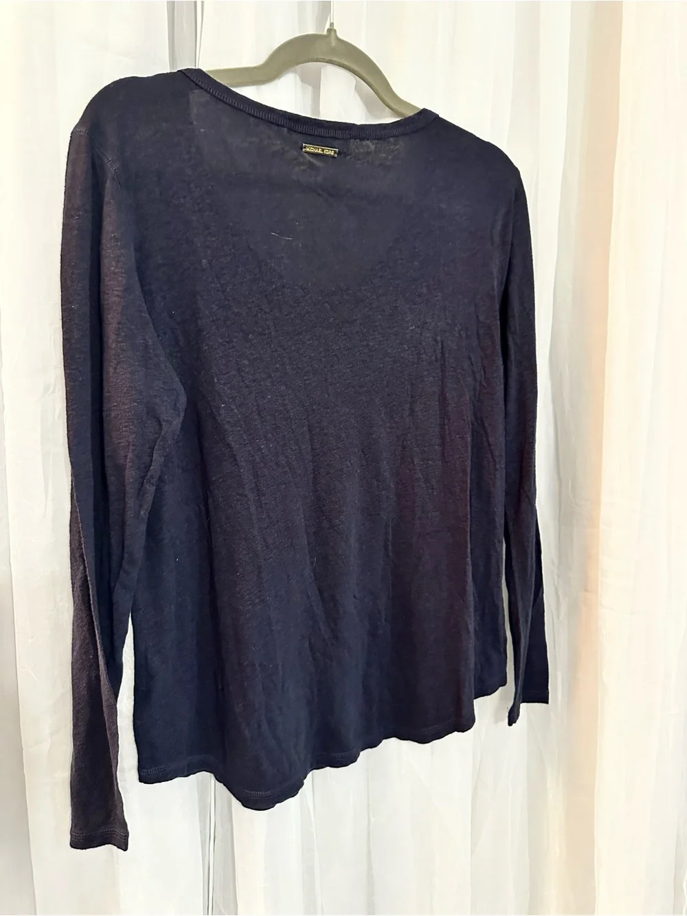 Michael Kors Navy Long-Sleeve Scoop Neck Top with Rounded Bottoms